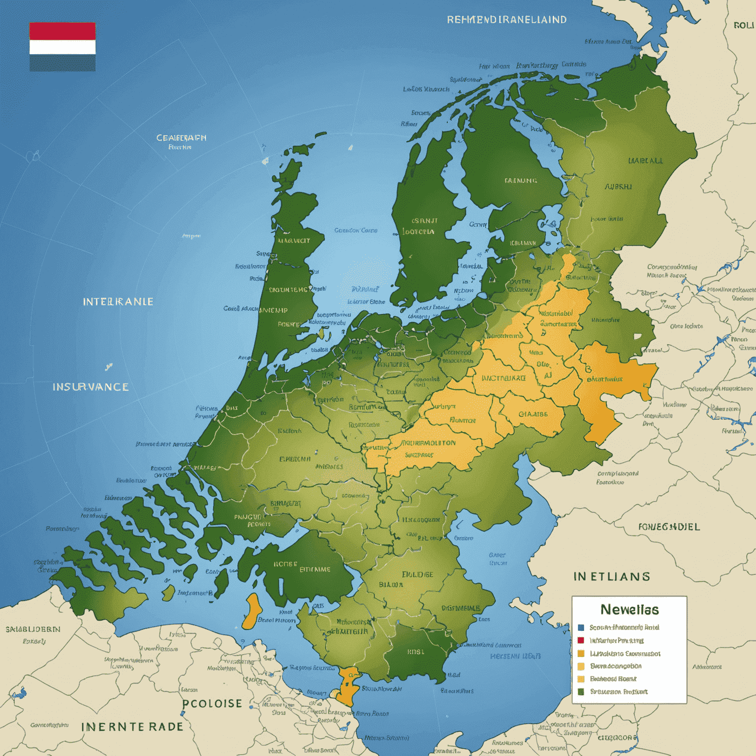 Een kaart van Nederland met verschillende regio's gemarkeerd, die de invloed van locatie op verzekeringspremies weergeeft